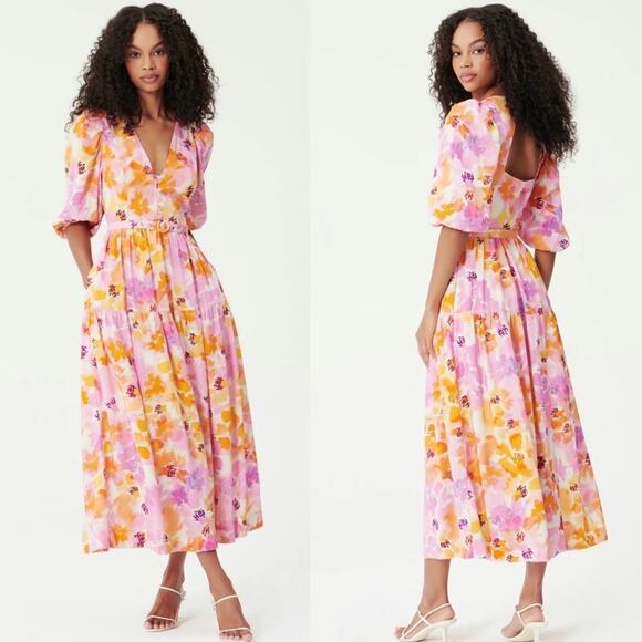 Nicholas Celie Bassett Floral Linen Blend Maxi Dress Size 2 - Picture 1 of 9